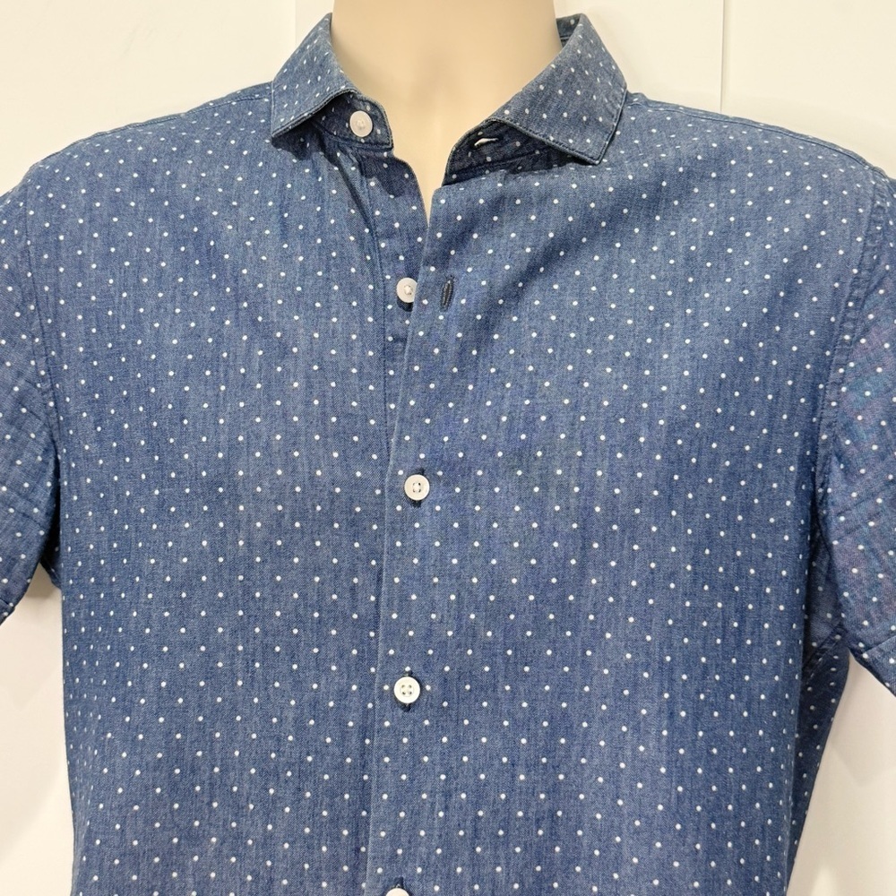 Bonobos Polka Dot Button Down Shirt Small Slim Fit Blue Short Sleeve Work Casual - Picture 8 of 13